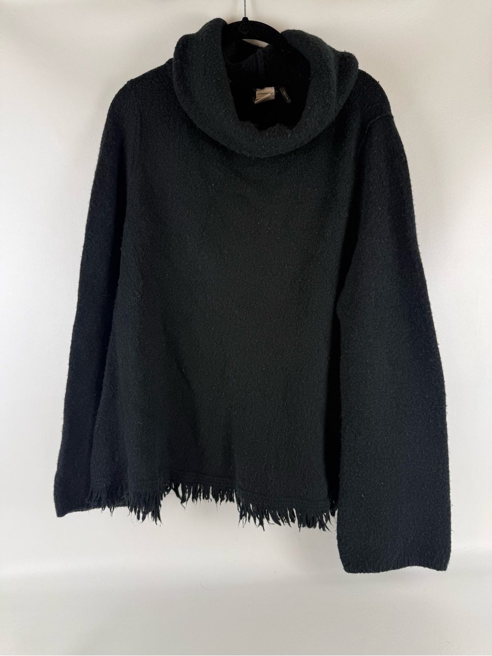 Anthropologie Akemi + Kin Aruna Black Fringe Cowl Neck Sweater L Boho
